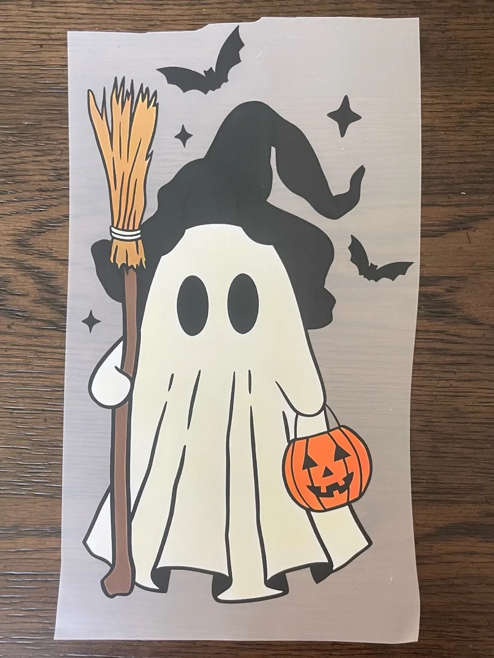 Kids Ghost Witch Halloween Costume Graphic Print – Cream, Black & Orange